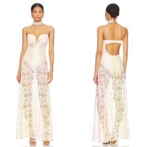 For Love & Lemons Blossom Floral Lace Sheer Multi Pink and Yellow Dress Sz XXS